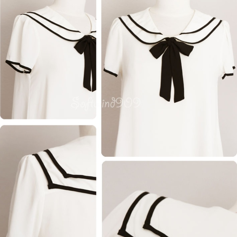 Ivory Sailor Peter Pan Collar Goth Lolita Blouse - Picture 3 of 8